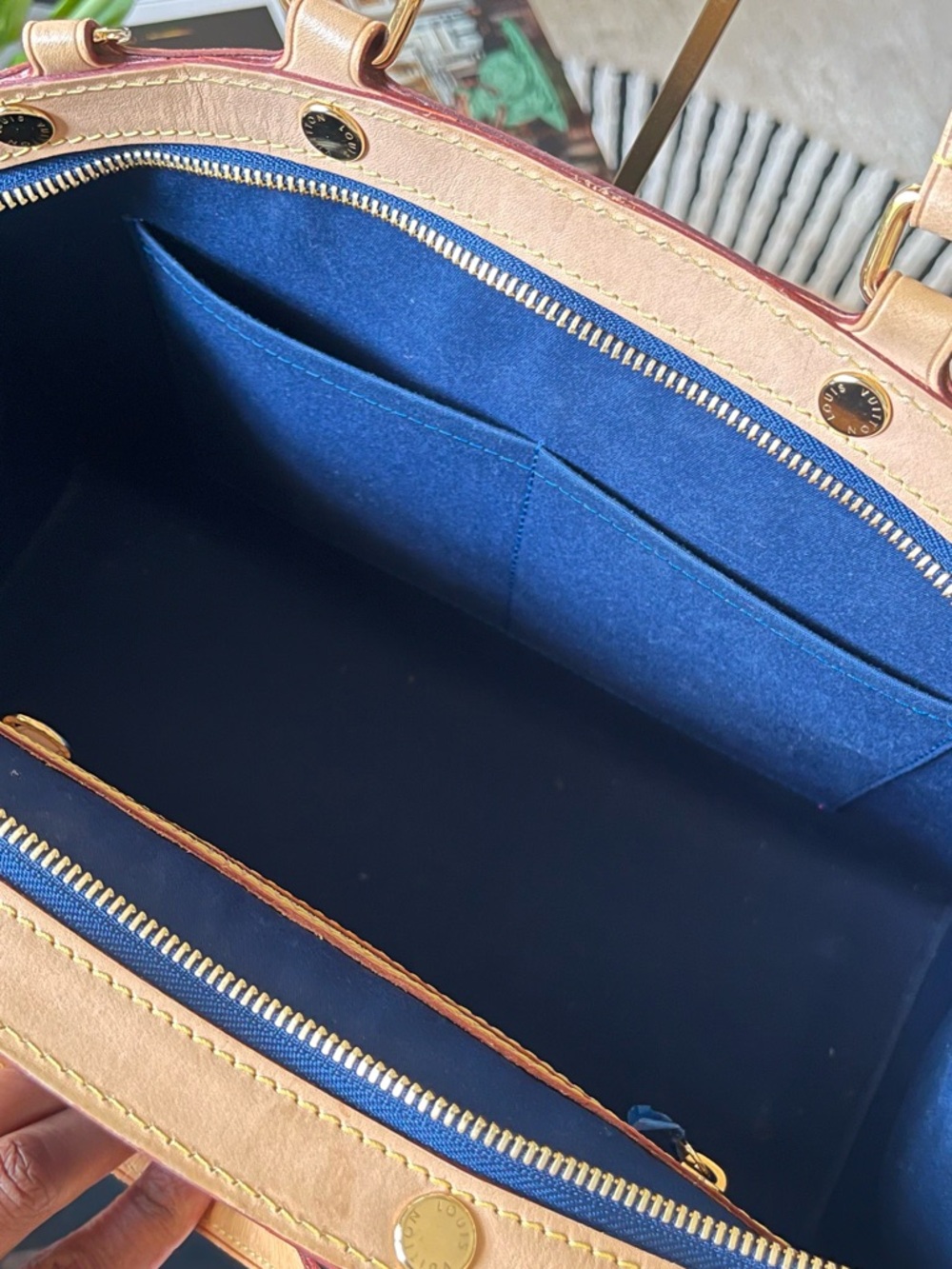 Louis Vuitton Navy Vernis Monogram Satchel with Natural Trim - Picture 3 of 7
